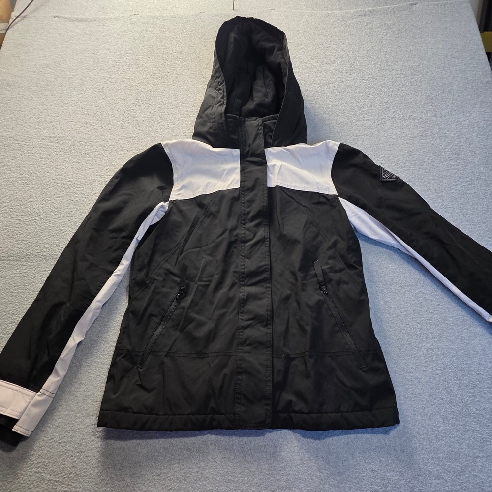 Hollister All Weather Hooded Puffer Jacket Womens S Black White Recycled Fill